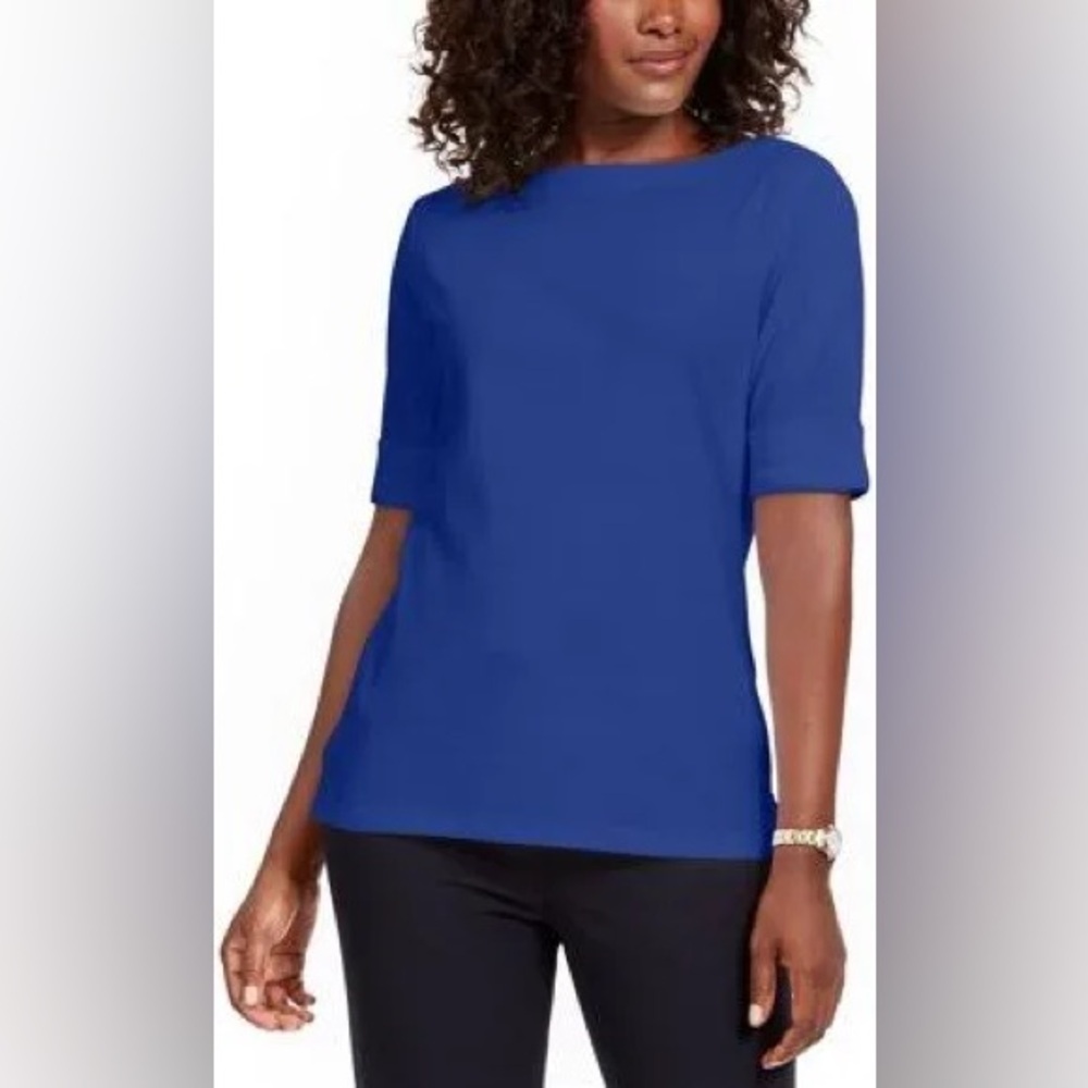 269M NWT Karen Scott Women's‎ Cotton Boat Neck Top - Size: PM